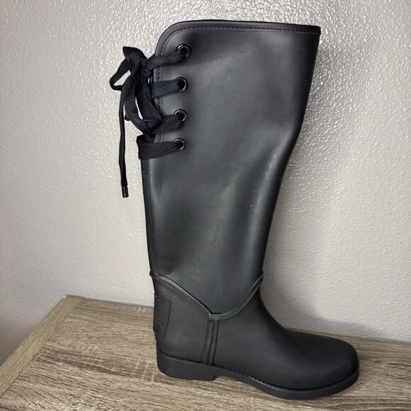 Coach Tristee Size 7B Waterproof Rubber Rain Boots Fleece Lined Corset Lace Up - Picture 6 of 15
